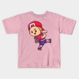 Cute Boy Going To School Cartoon Kids T-Shirt